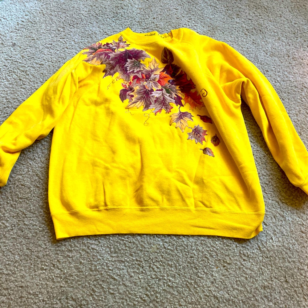 Vintage Hanes Her Way Autumn Shirt Women's XL Yellow With Leaves